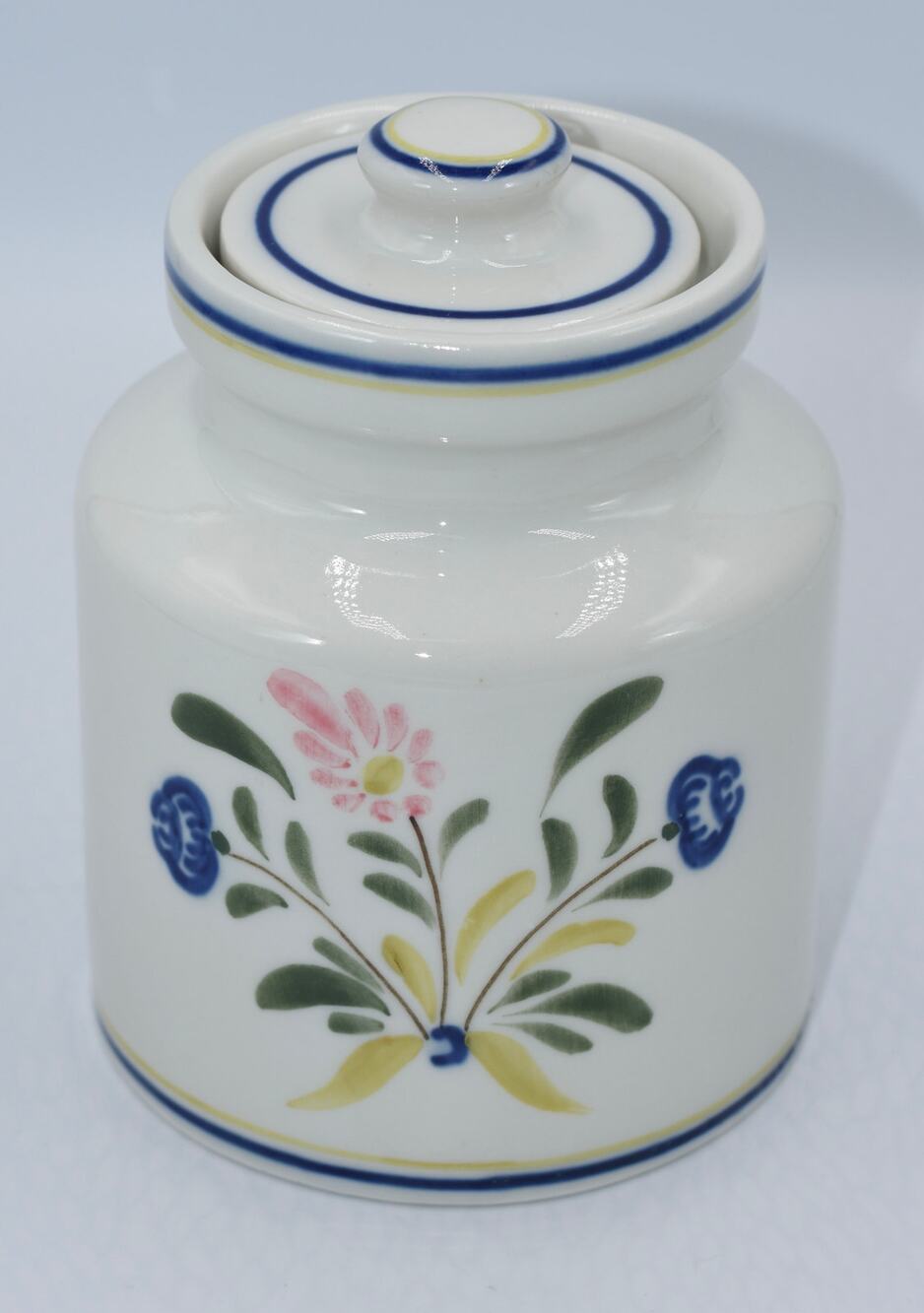 Viana Do Castelo Made In Portugal Two Sided Hand Painted Flowers Canister